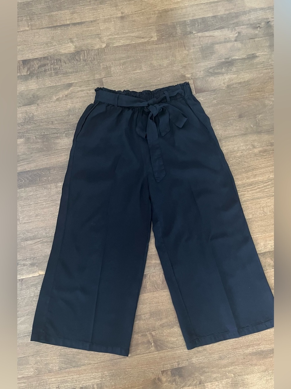 Love Tree High Rise Tie Waist Tencel Paperbag Crop Pants